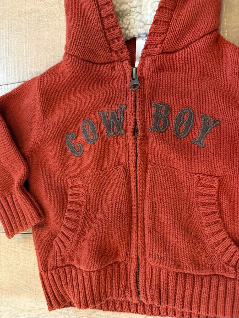 Gymboree 2000s 'Cowboy' Sherpa-Lined Hooded 100% cotton Knit sweater 3-6 months